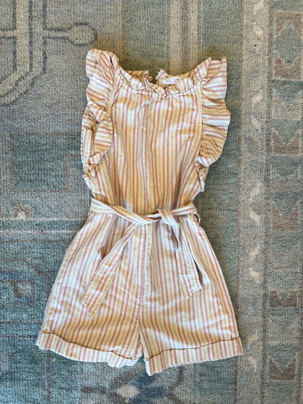 Zara Pink & Cream Striped Ruffle Romper